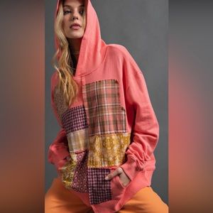 Easel Patchwork Coral Hoodie
